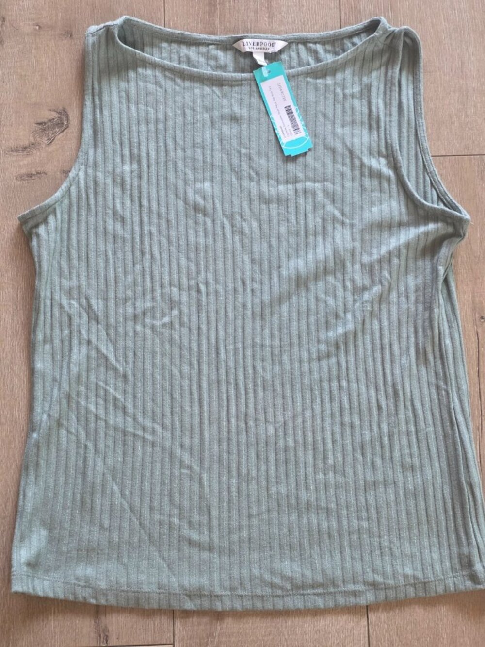 Liverpool Ophelia Tank Top Womens Large Olive Ribbed Knit Sleeveless Boat Neck